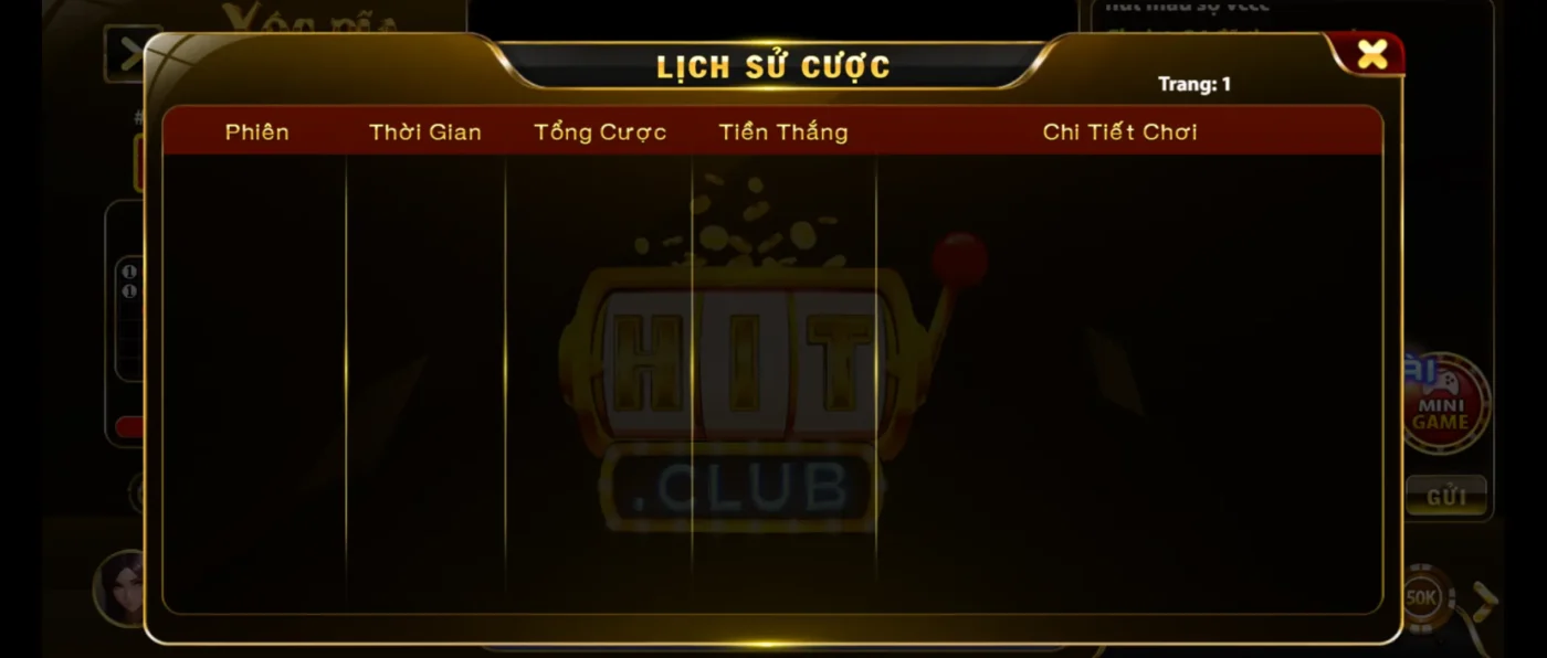Lịch sử cược được update liên tục để theo dõi
