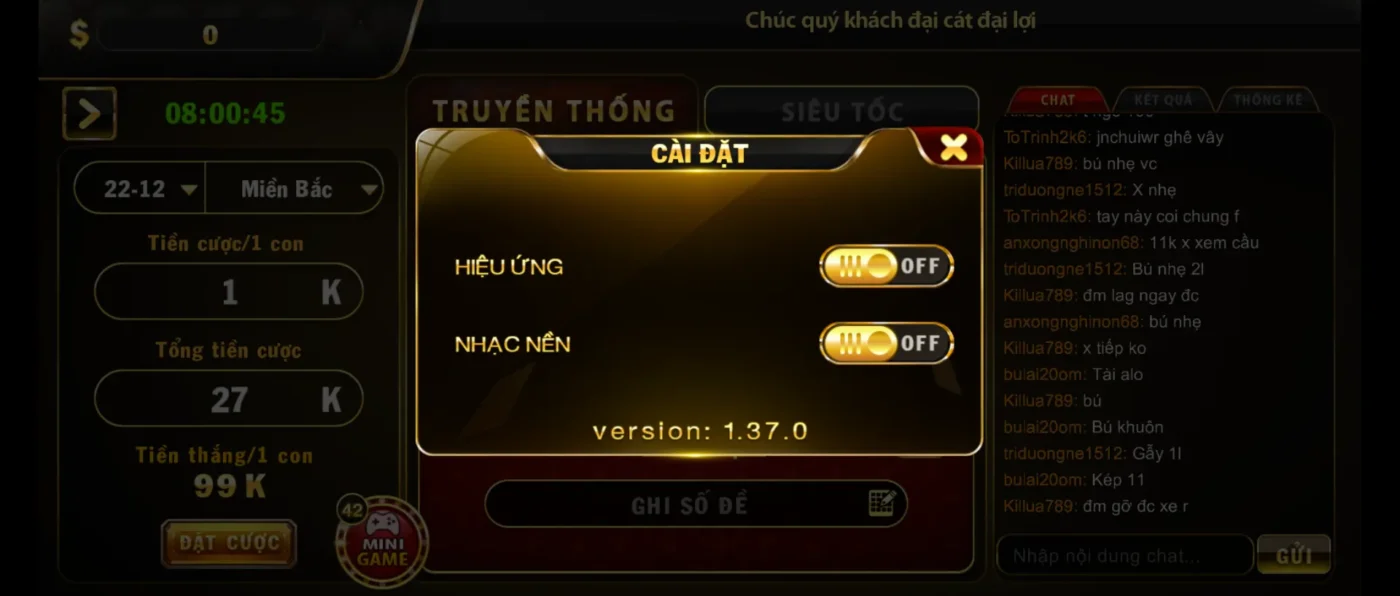 Cài đặt nhanh chóng tại giao diện xổ số