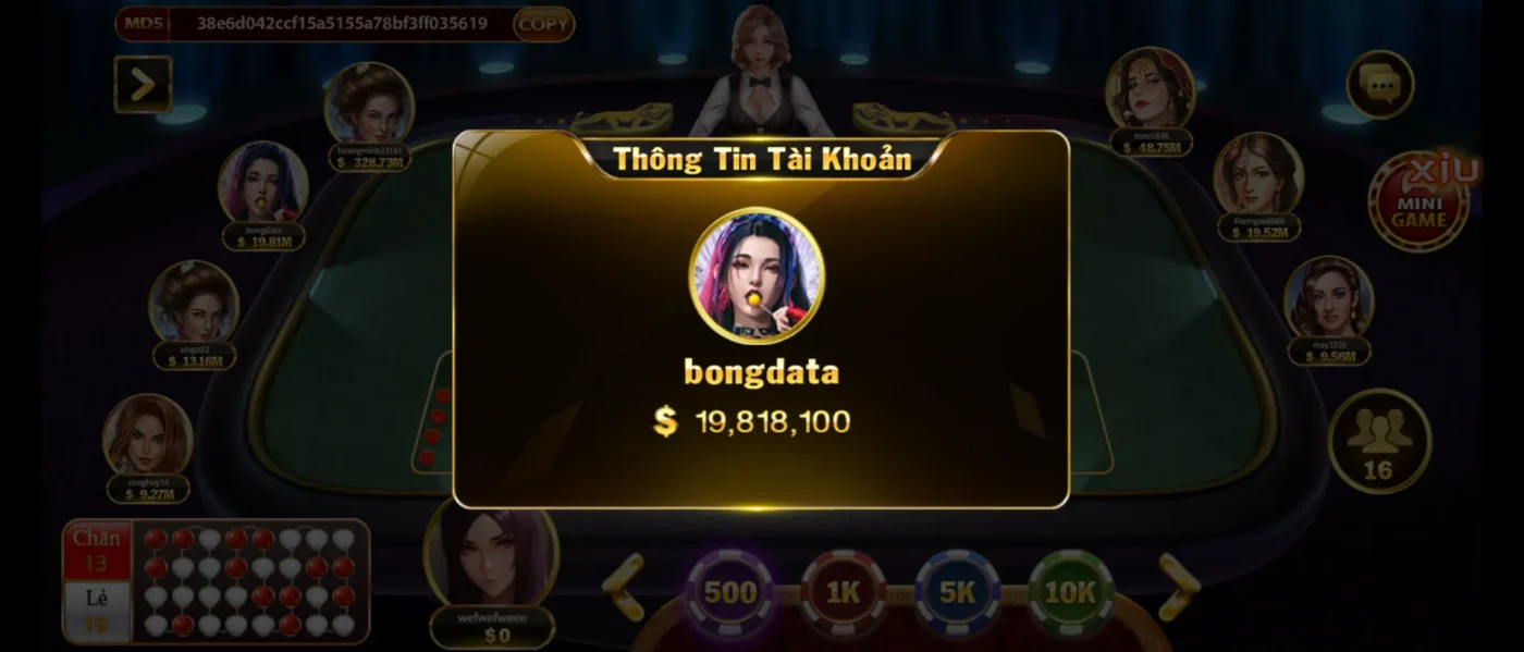 Thông tin đối thủ trong ván game Xóc Đĩa