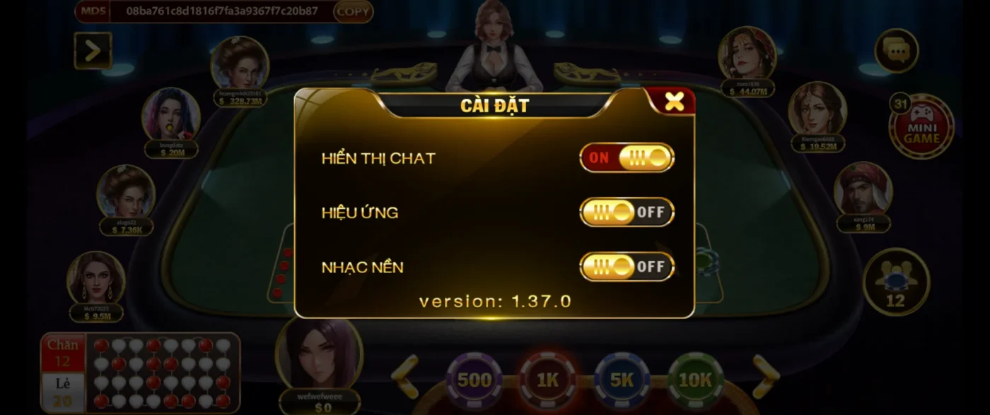 Cài đặt nhanh chóng tại giao diện Xóc Đĩa