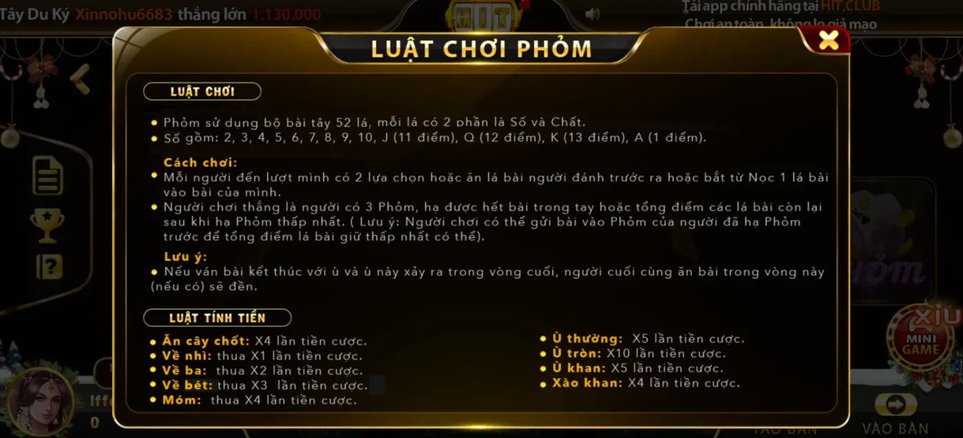 Luật Phỏm không nên bỏ lỡ tại Hitclub