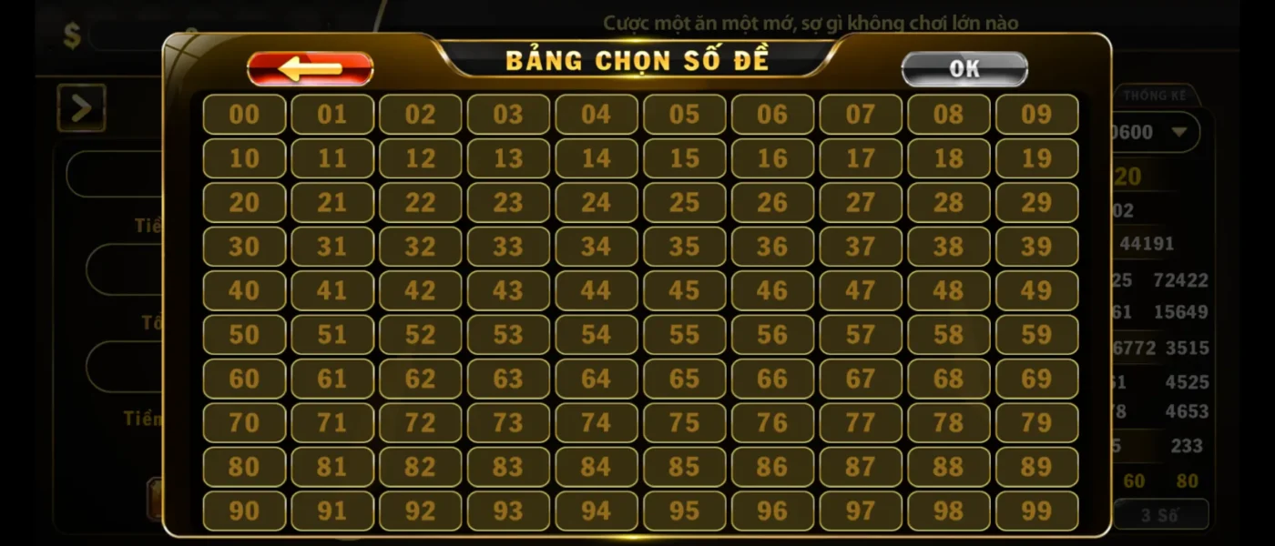 Bảng chọn số đề thuận tiện cho người chơi