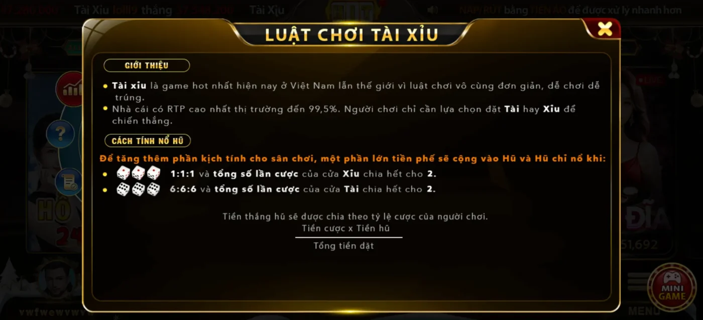 Tham gia hình thức Tài Xỉu tại live casino