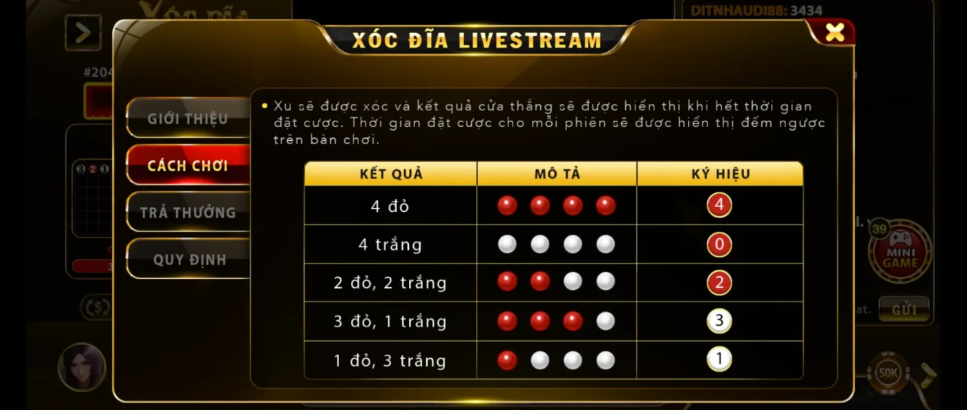 Trả thưởng Xóc Đĩa theo từng trường hợp