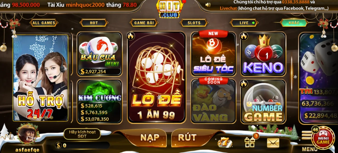 Đặt cược xổ số Hitclub rinh ngay quà khủng