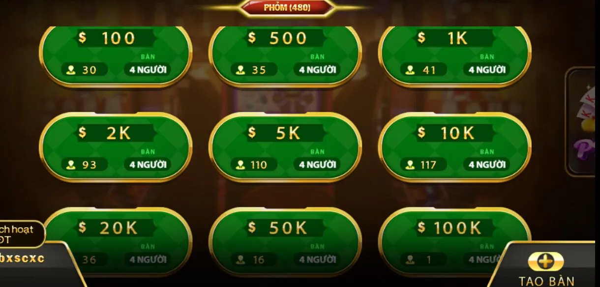 Các mức tiền chơi Phỏm hay tại Hit club