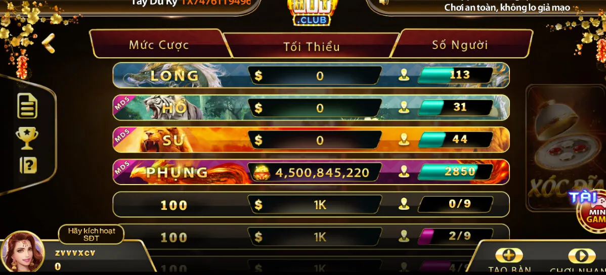 Thắng thưởng vô đối tại các phòng chơi Xóc Đĩa - Hit club