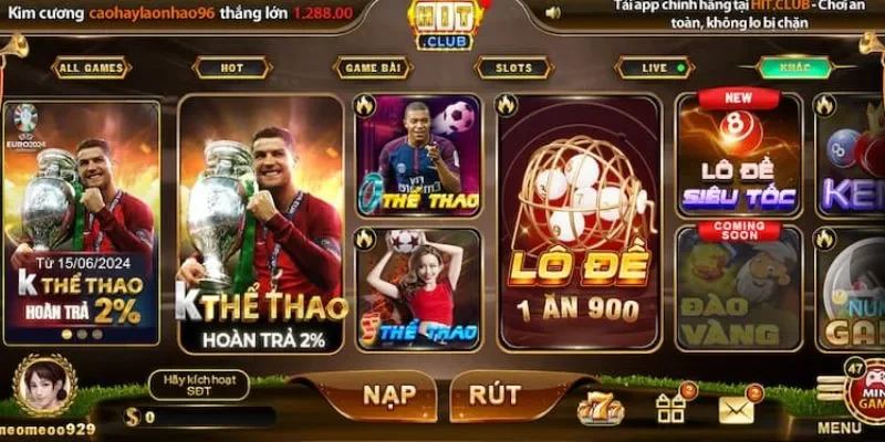 Giao dịch nạp rút Hit Club nhanh, trả thưởng sòng phẳng