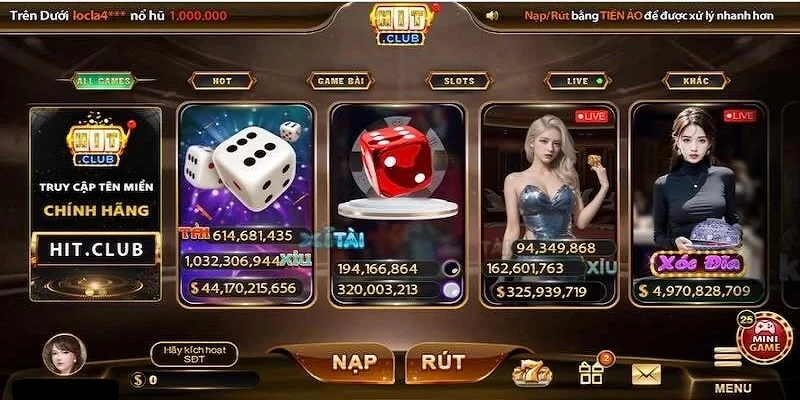 Giao diện trang chủ Hitclub dễ nhìn, dễ dùng